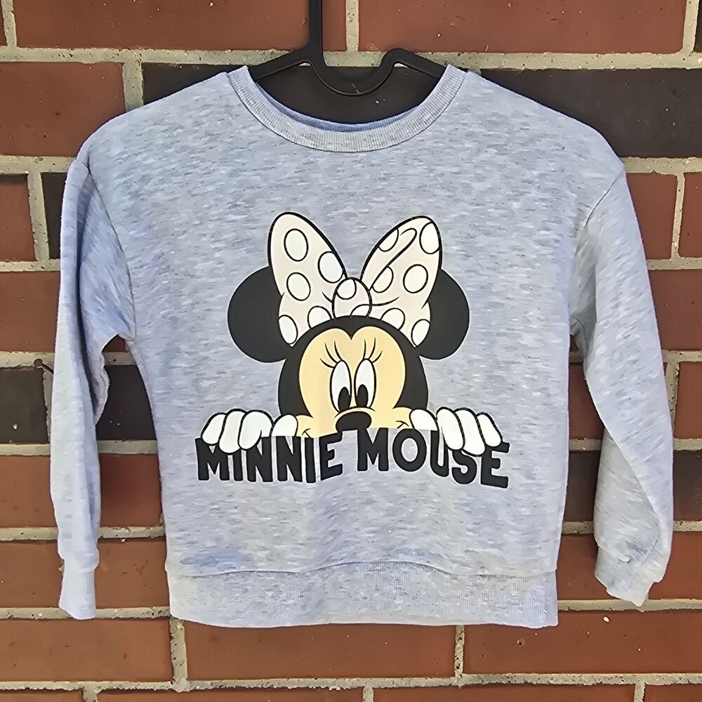 Disney At Primark Crew Sweatshirt Gray Minnie Mouse 122cm Size 6-7 Cotton Blend